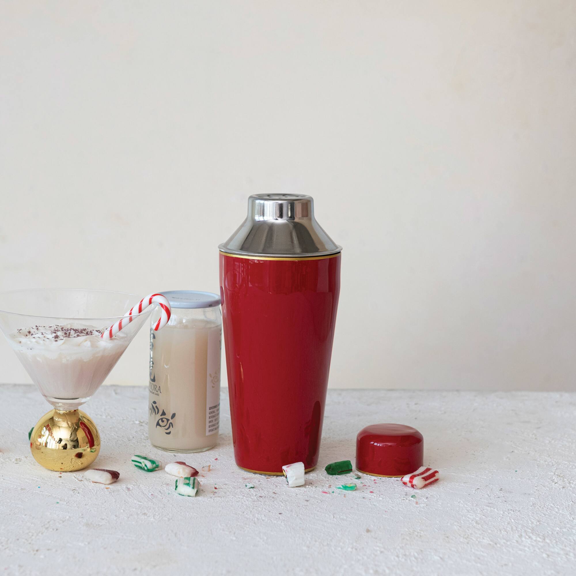 Hello Honey® 22oz. Red Enameled Stainless Steel Cocktail Shaker with Gold Rim